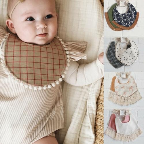 Baby Kids Saliva Towel Waterproof Resistant Dinner Feeding Bibs Round Neck Elastic Tassel Double-deck Baby Bibs Burp Clothes