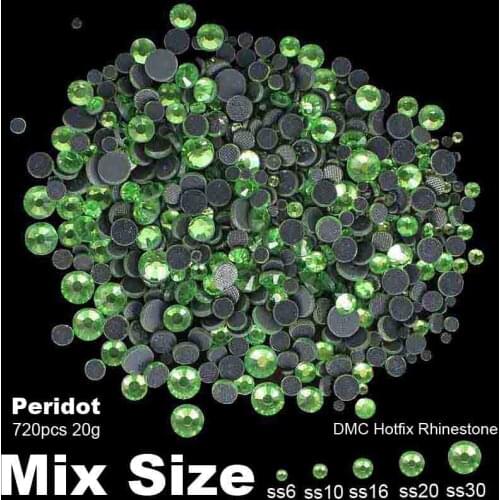 Hotfix Rhinestones Stickers Peridot Mixed Sizes SS6 SS10 SS16 SS20 SS30 720pcs For 3D Nails Art Backpack DIY Design Decorations