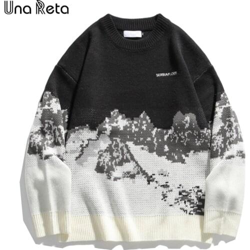 Una Reta Print Sweater Men 2021 New Harajuku Winter Men Clothing Knitted Loose Mens Sweater Pullover Oversized Sweater
