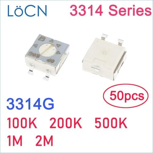 50PCS 3314G 4*4 100K 200K 500K 1M 2M SMD Trim Pot Trimmer Potentiometer 3314 3314G-1-105E 3314G-1-205E Variable precise BOURNS