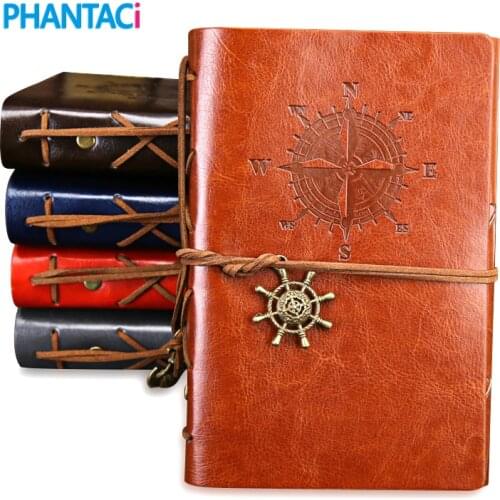 Retro Vintage Leather Cover Notebook Blank Diary Pirate Design Paper Note Book Replaceable Traveler Notepad Stationery Suppl