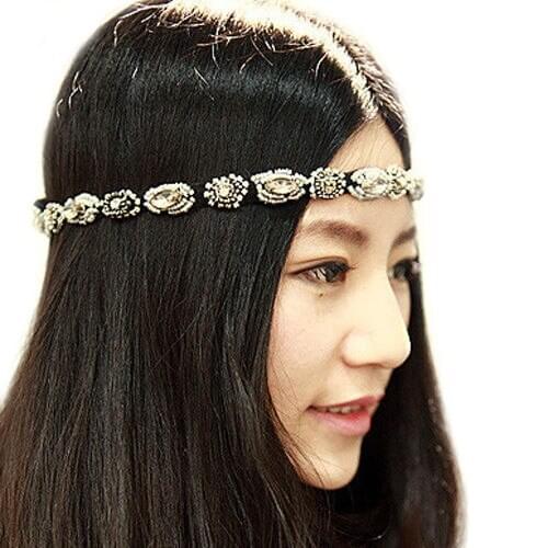 Hot Fashion Retro Style Women Crystal Rhinestone Gray Beads HairBand Headband Hairwear 8M9W