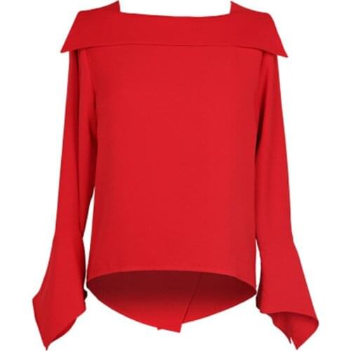 New straight trumpet sleeve womens chiffon shirt 2019 spring personality solid color nine points sleeve irregular loose shirt