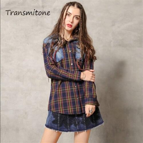 100% Cotton Blouse Women 2019 Vintage Autumn Turn-down Collar Plaid Womens Tops Shirt Hood Blouses Blusas Femininas K9285