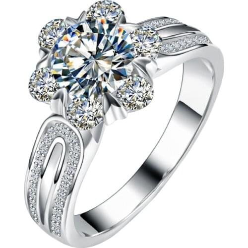 Elegant Flower Rings With Fashion Dazzling Crystal Zircon Creative Adjustable Size S925 Jewelry For Women Wedding New Year Gift