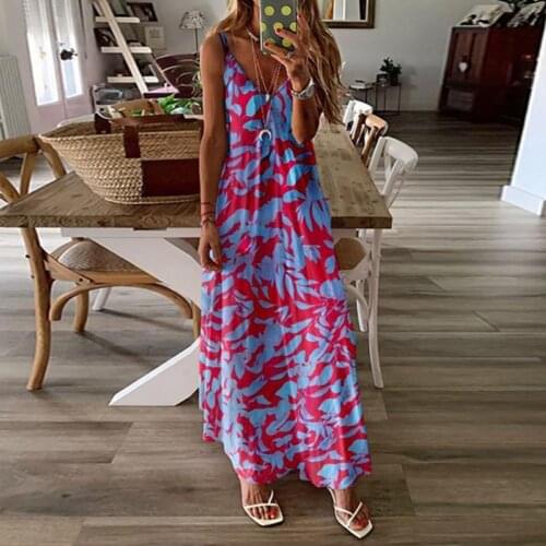S-8XL Plus Size Women Maxi Dress Summer Casual Sexy Boho Printed Long Dresses Sleeveless V Neck Ladies Dress Loose Vestido