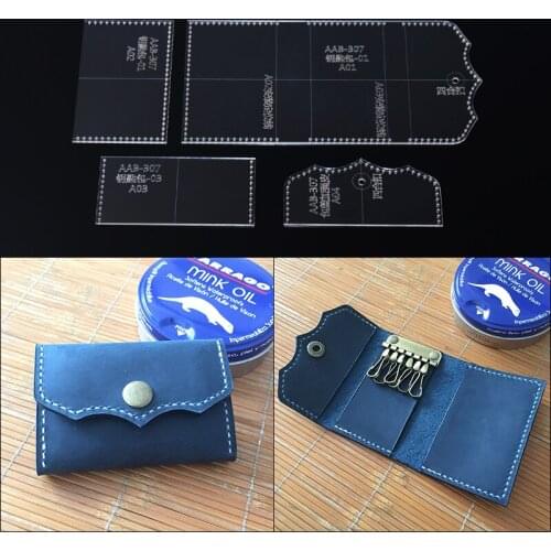 1 Set DIY leather craft key ring card holder small wallet Acrylic template sewing 10.5*7.5cm
