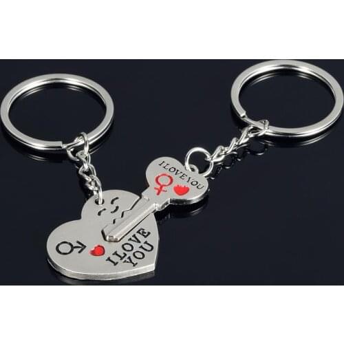 100 pair Zinc Alloy Silver Plated Lovers Gift Wedding Favors Couple My Heart Keychain Keyring Key Fob Creative Key Chain
