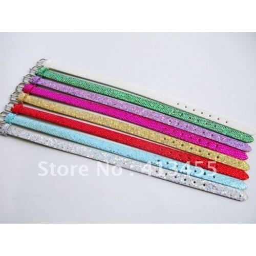 100pcs/lot 8mm wide / 21cm length Shiny PU Leather Wristband Bracelet Fit For 8MM Slide Letters