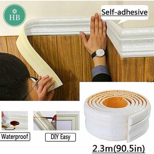 2.3meter Corner line Wall Trim Line Wall Stickers wallpaper adhesive baseboard Foam Edge protection Wall decor Floor sticker