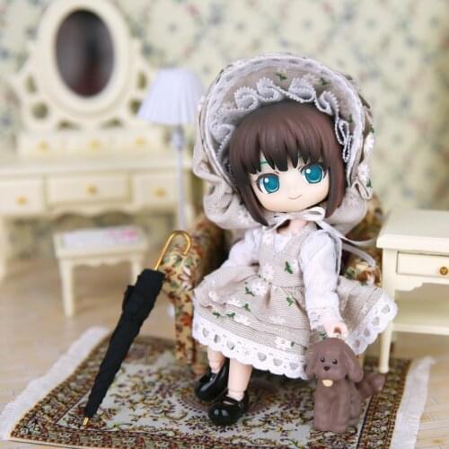 2PCS Obitsu11 OB11 GSC 1/12 BJD Doll Clothes princess dress +hat lolita Doll Clothes Accessories