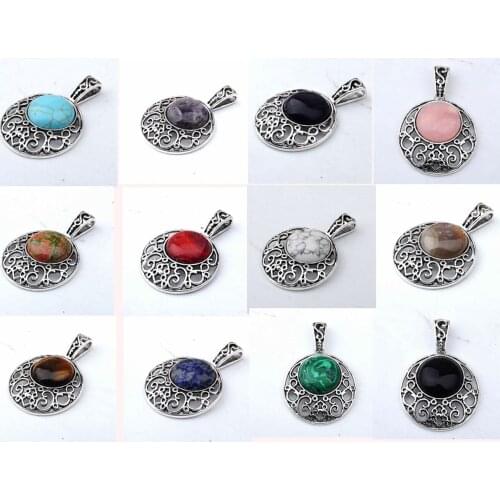 2019 Natural Stone Vintage Tiger Eye With Alloy Round Pendant Necklace Girl Fashion Couple Necklaces