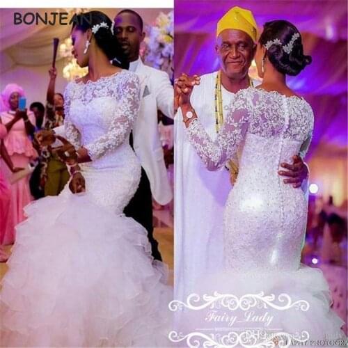 2021 White Wedding Dresses Lace Appliques Floor Length Zipper Back South African Bridal Gowns Long Sleeves abiti da sposa