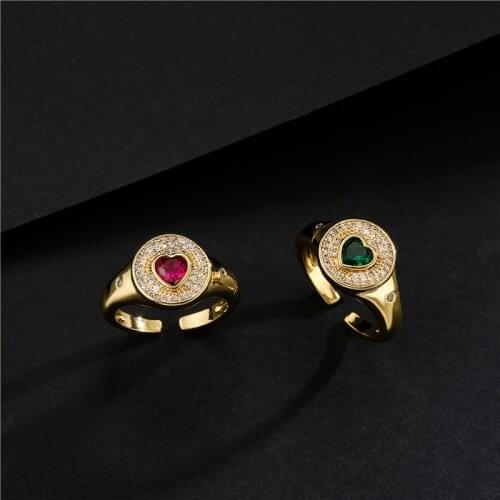 2021 New Fashion Gold Color Copper Jewelry Luxury AAA Cubic Zirconia Heart Wedding Ring For Women Open Design Free Size