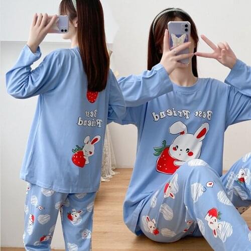 2021 Spring Autumn Long Sleeve Pajama Sets for Women Cute Cartoon Print Sleepwear Suit Pyjama Homewear Pijama Mujer Home Clothes