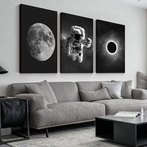 3 Panel Canvas Wall Art Astronaut Grand Eclipse Moon Kids Canvas Painting Wall Decor Drop Shipping