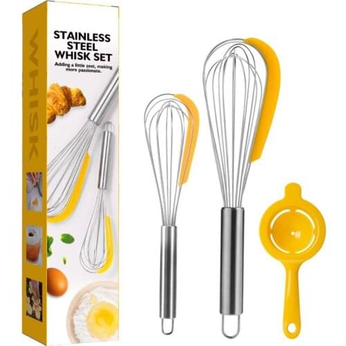 3pcs Egg Whisk Set Multifunctional Manual Whisk Household Stirrer Cake Cream Whisk Baking Tool Whisk Set Kitchen Accessories