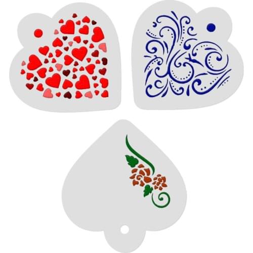 Facemile 3PCS Valentines Day Heart Fondant Decorating Love Cake Stencil Wedding Decoration Cupcake Template Mold Baking Tools