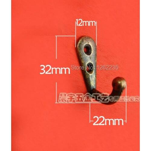 32 * 12mm Retro Bronze Single clothes Hook vintage Zinc Alloy Decorative Wall Hooks Mounted coat Hanger Towel Rack