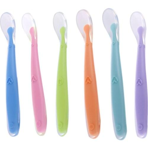 5pcs Baby Spoons Candy Color Feeding Dishes Tableware Soft Silicone Spoon For Children Flatware Feeding Tools Feeder Appliance