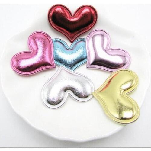 50pcs/lot Assorted PU Felt Padded Applique Heart, PU Fabric Childrens DIY Heart Headdress Accessories