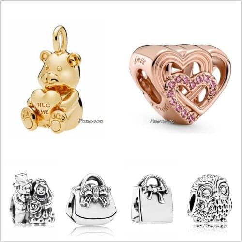 Authentic 925 Sterling Silver ROSE Intertwined love Heart Charm Beads Fit Pandora Bracelet & Necklace Jewelry