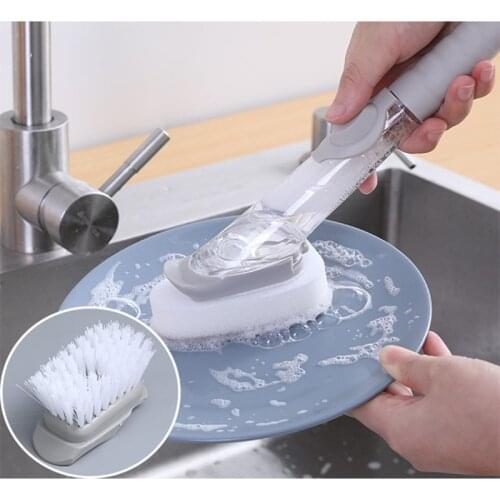 Cleaning Brush Scrubber Dish Bowl Washing Double Use Kitchen Washing Sponge Liquid Dispenser Pot Cleaner Gadgets Cleaner Tools