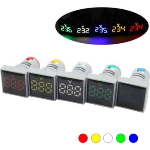22mm AC20-500V LED digital square Voltmeter voltage meter indicator pilot light Red Yellow Green Blue White