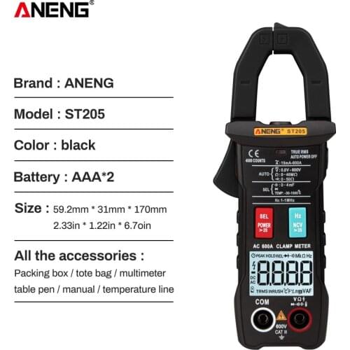 ST204 Digital Clamp Meter True RMS Voltage Resistance Capacitance Multimeter Temperature Auto Range Electrical Meter Tester