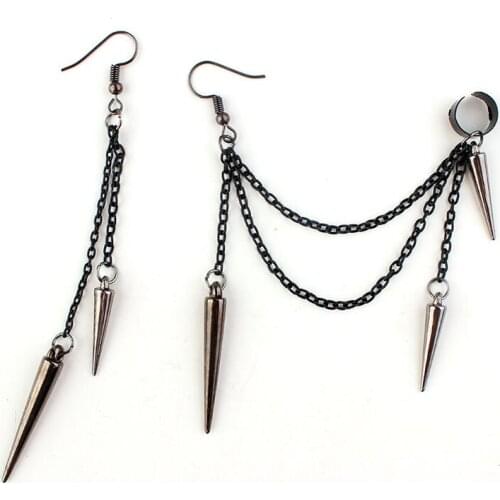 Men Retro Black Tassel Chain Long Earrings Punk Earrings Hiphop Rivet Earrings For Women Gothic Party Jewelry Pendientes
