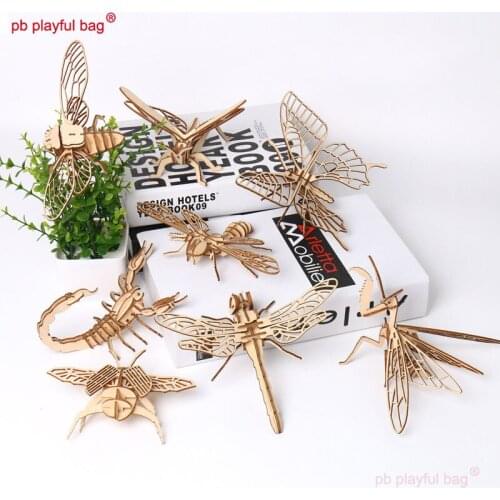 PB Playful bag Childrens educational toys Montessori 3D puzzle DIY Wooden insects Animal Hand Assembled Model gift UG26