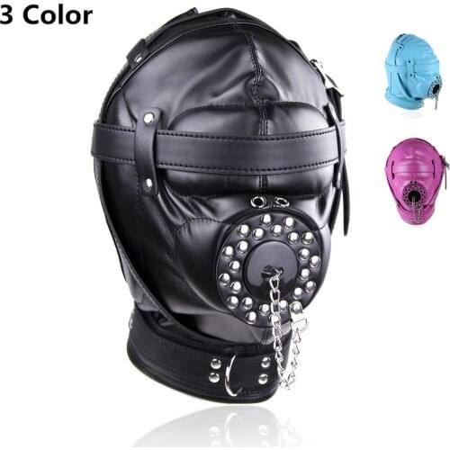 Fetish Leather Padded Full Head Hood With Open Mouth Gag To Bdsm Bondage Slave Cosplay To Forced Oral Sex,Halloween Mask Costume