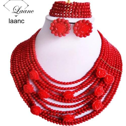 African set red coral necklace jewelry set nigerian beads jewelry sets