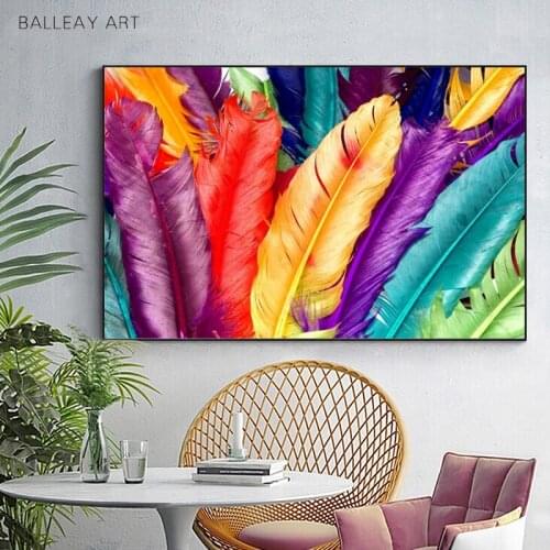 Colorful Feather Wall Art Pictures Nordic Canvas Painting For Living Room Wall Decorative Pictures Canvas Art Posters and Prints