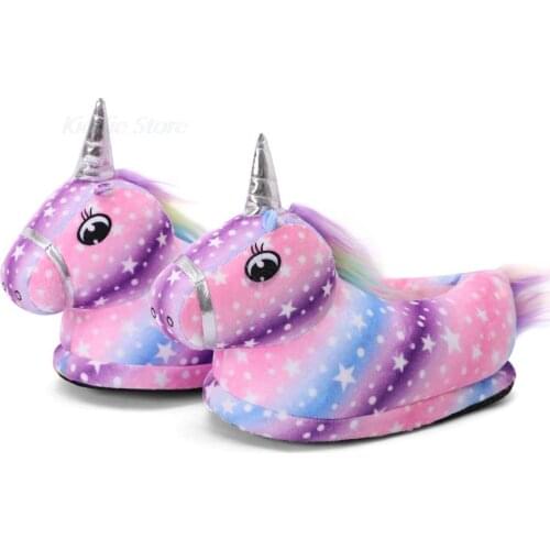 Fashion Winter Warm Unicorn Slippers for Woman Unisex Adult Kigurumi Pajamas Shoes Stars Cosplay Matching Shoes Girls Slippers