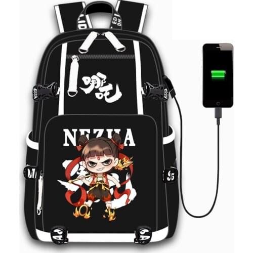 Cartoon NE ZHA USB Port Backpack Bag Anime School Book Students Outdoor Shoulder Computer Bag Rucksack Cosplay