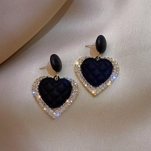 New Heart Earrings Womens Luxurious Geometric Full Rhinestone Earrings Korean Gold/Silver Color Love 2021 Fashion Jewelry