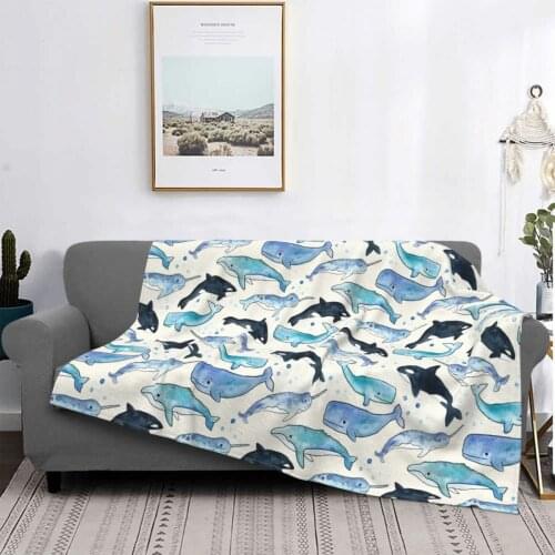 Whales Orcas & Narwhals Throw Blanket Fur Blanket Cushion Garden Beach Cover Up Pleads Cover Luxury Tablecloth