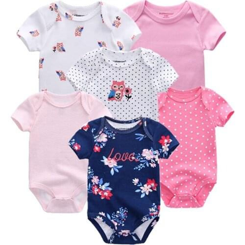 6PCS/lot Newborn 2019 Baby Girls Clothes Print Short Sleeve Baby Boys Clothes Roupas de bebe Junmsuit Clothing Sets 100%Cotton