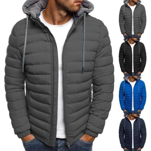 Solid Color Winter Jacket Men Coat Detachable Hat Men Jacket Coat Zipper Drawstring Hooded Coat homme jaquetas куртка мужская