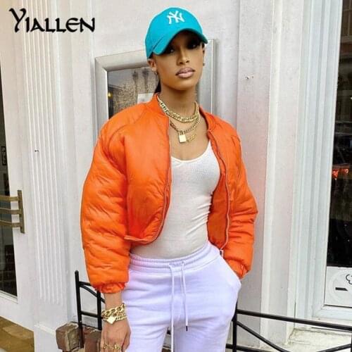Yiallen Autumn New Solid Jacket For Women harajuku Puffer Cotton-Padded Zip-Up Coat Puff Sleeve Turtleneck High Street Clothes