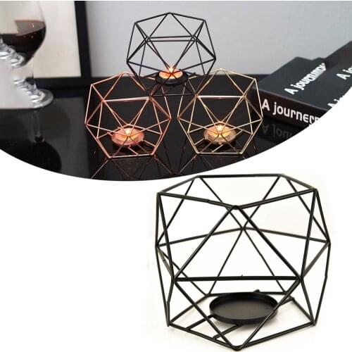 Nordic Style Candle Holder 3D Geometric Wrought Iron Art Desk Candlestick Home Wedding Party Table Decor for Candlelight Dinner