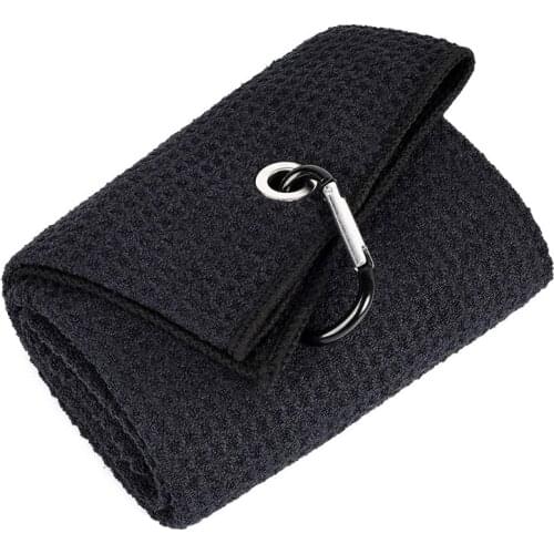 Golf Towel 12\"×20\" Tri-fold Microfiber Waffle with Carabiner Clip for Golf Sport L9BD