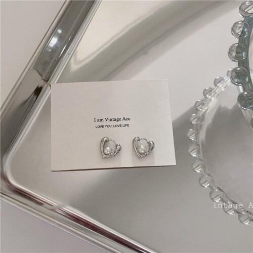 Origin Summer Statement Metallic Love Heart Hoop Earring for Women Girls Simulation Pearl Hollow Out Geometric Earring Jewelry