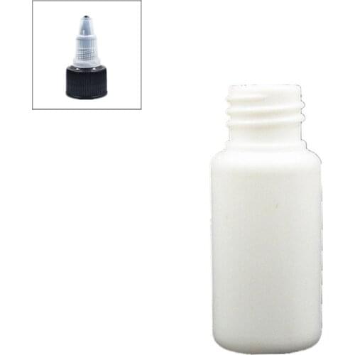 20ml empty plastic bottle , white soft pe bottle with black Twist Top Caps, pointed mouth top cap X 10