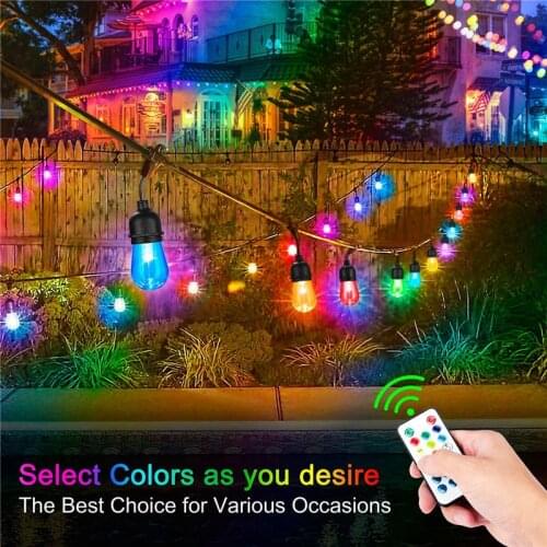 Commercial Grade Dimmable RGB String Lights, Color Changing Outdoor String Lights With Remote for Patio Playground Park Patio