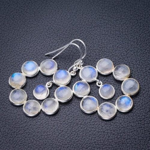 StarGems Natural Rainbow Moonstone Handmade 925 Sterling Silver Earrings 1.75" D7291