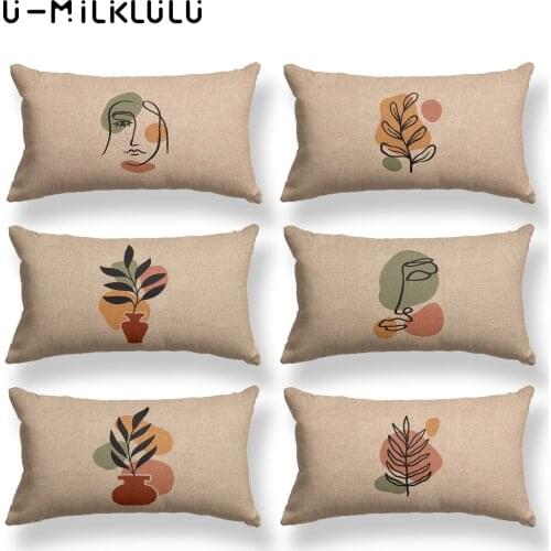 Nordic Throw Pillowcase Plant Vase Simple Throw Pillow Case Decorative 30X50 Linen Beige Cushion Cover for Livingroom Bedroom