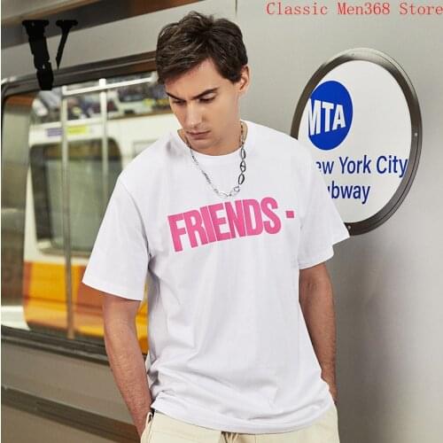 New VLONE short-sleeved male FRIENDS rose red big V printing loose hip-hop T-shirt women