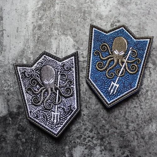 Trident Octopus Embroidery Patches Adventure Tactical Military For Clothing Backpack Jacket Armband Stripes With Hook Loop